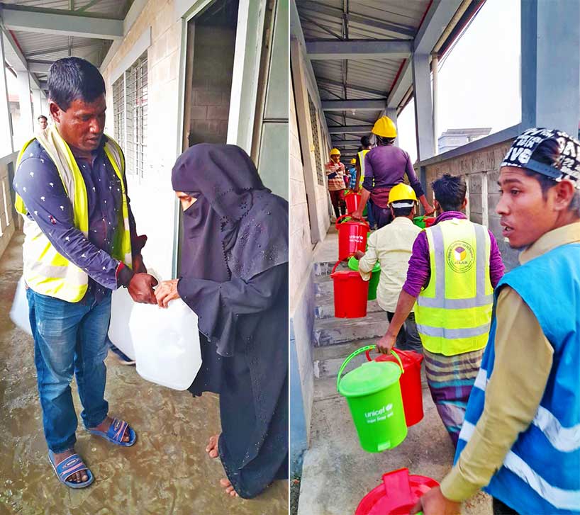 Jerrycan distribution, Bhasan Char (Left), Waste Bin Distribution, Bhasan Char (Right)